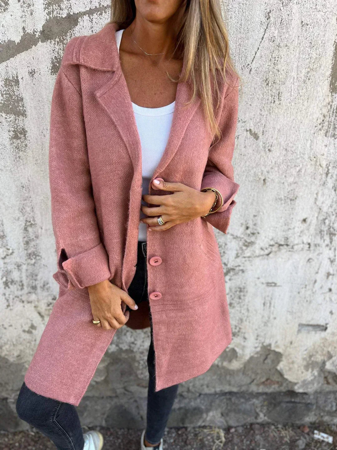 Cappotto Casual Monopetto con Revers in Lana